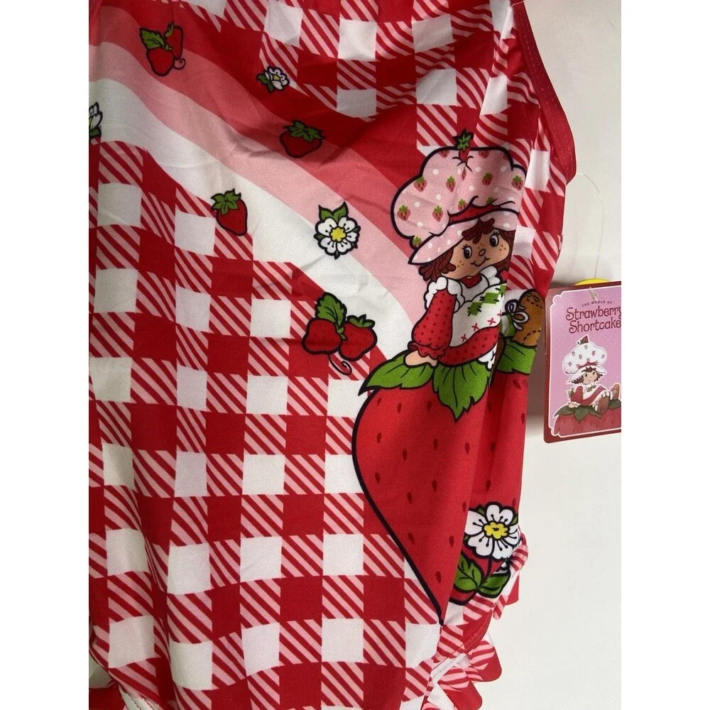 Strawberry Shortcake Gingham Red White One Piece Swimsuit Swimwear Girls Size 6